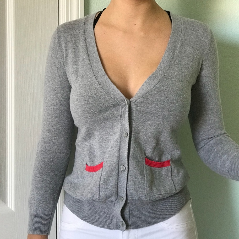 Grey & Pink Kissy Elbow Cardigan